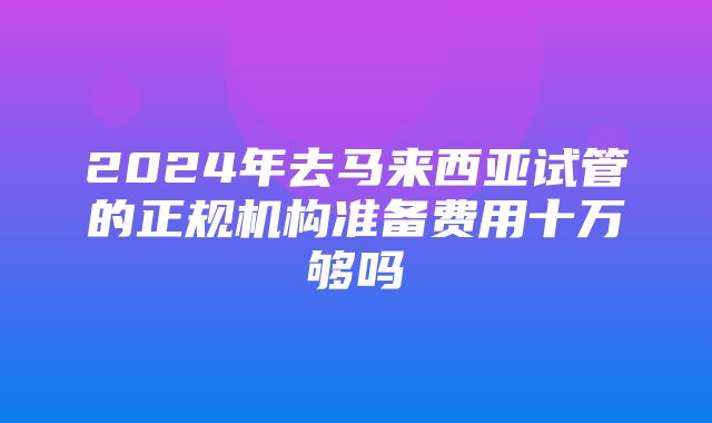 2024年去马来西亚试管的正规机构准备费用十万够吗