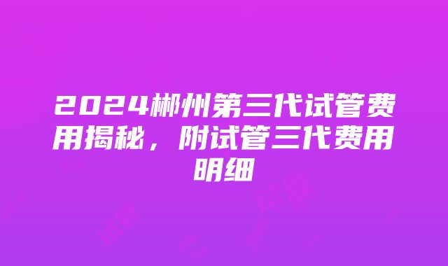 2024郴州第三代试管费用揭秘，附试管三代费用明细