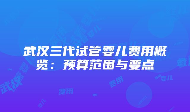 武汉三代试管婴儿费用概览：预算范围与要点