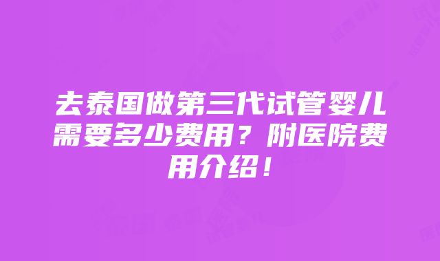 去泰国做第三代试管婴儿需要多少费用？附医院费用介绍！