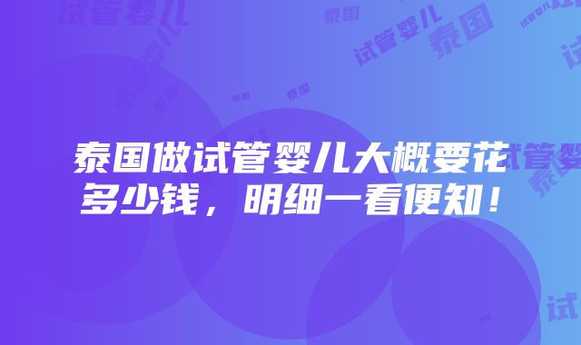 泰国做试管婴儿大概要花多少钱，明细一看便知！