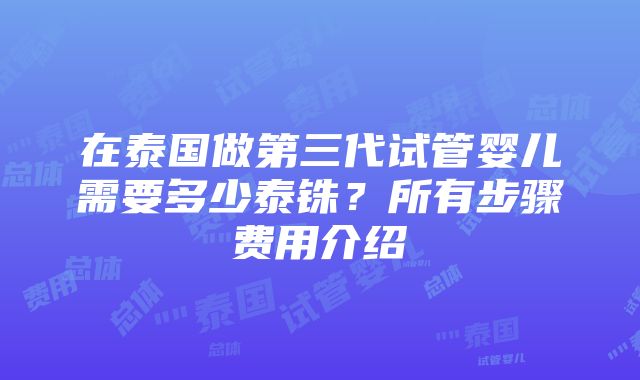 在泰国做第三代试管婴儿需要多少泰铢？所有步骤费用介绍