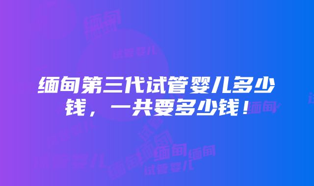 缅甸第三代试管婴儿多少钱，一共要多少钱！