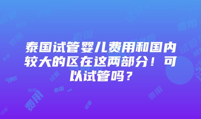 泰国试管婴儿费用和国内较大的区在这两部分！可以试管吗？