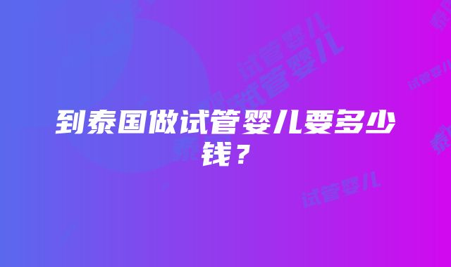 到泰国做试管婴儿要多少钱？