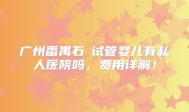 广州番禺石碁试管婴儿有私人医院吗，费用详解！