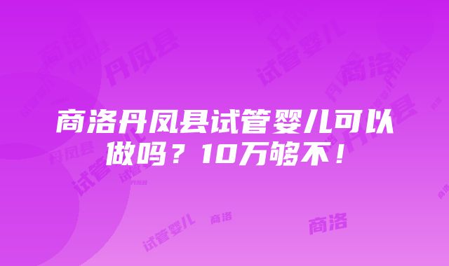 商洛丹凤县试管婴儿可以做吗？10万够不！