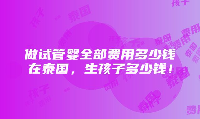 做试管婴全部费用多少钱在泰国，生孩子多少钱！