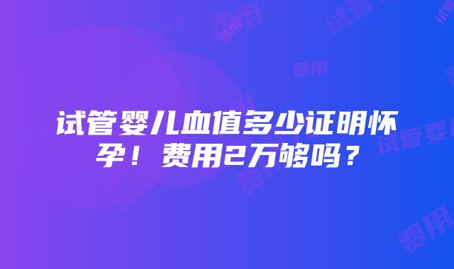 试管婴儿血值多少证明怀孕！费用2万够吗？