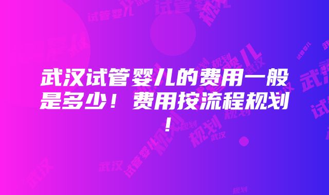 武汉试管婴儿的费用一般是多少！费用按流程规划！