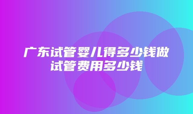 广东试管婴儿得多少钱做试管费用多少钱