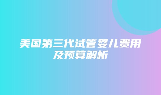 美国第三代试管婴儿费用及预算解析