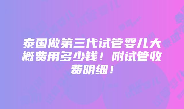 泰国做第三代试管婴儿大概费用多少钱！附试管收费明细！