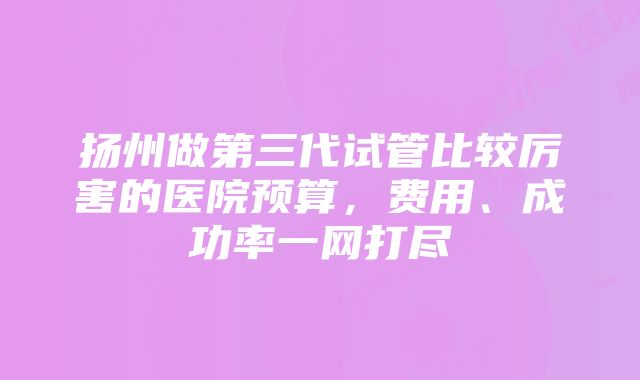 扬州做第三代试管比较厉害的医院预算，费用、成功率一网打尽