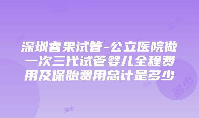 深圳睿果试管-公立医院做一次三代试管婴儿全程费用及保胎费用总计是多少