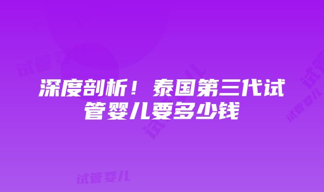 深度剖析！泰国第三代试管婴儿要多少钱