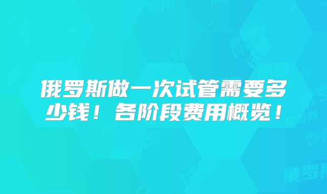 俄罗斯做一次试管需要多少钱！各阶段费用概览！