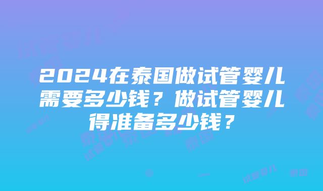 2024在泰国做试管婴儿需要多少钱？做试管婴儿得准备多少钱？