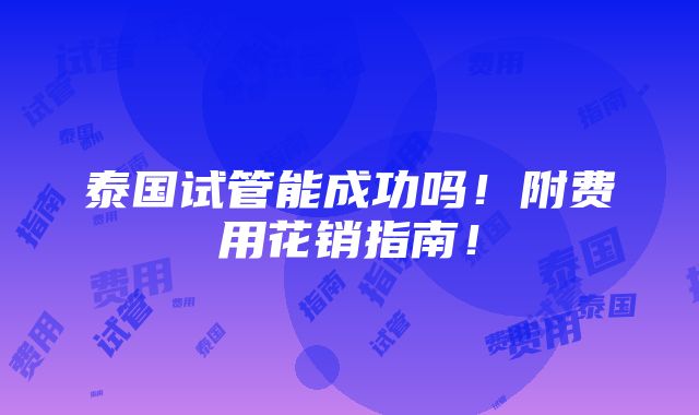 泰国试管能成功吗！附费用花销指南！