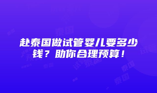 赴泰国做试管婴儿要多少钱？助你合理预算！