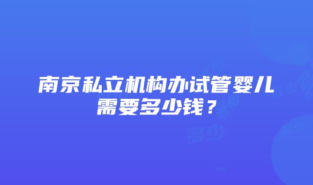 南京私立机构办试管婴儿需要多少钱？