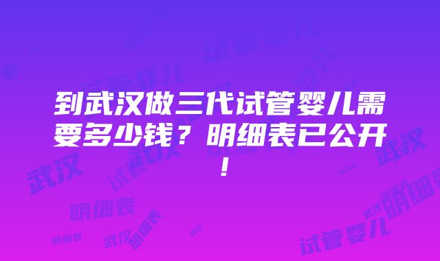 到武汉做三代试管婴儿需要多少钱？明细表已公开！