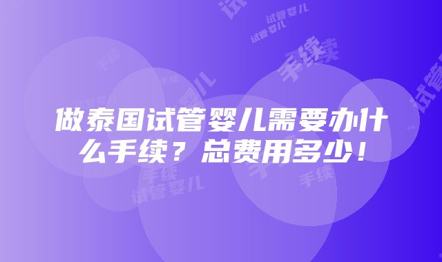 做泰国试管婴儿需要办什么手续？总费用多少！