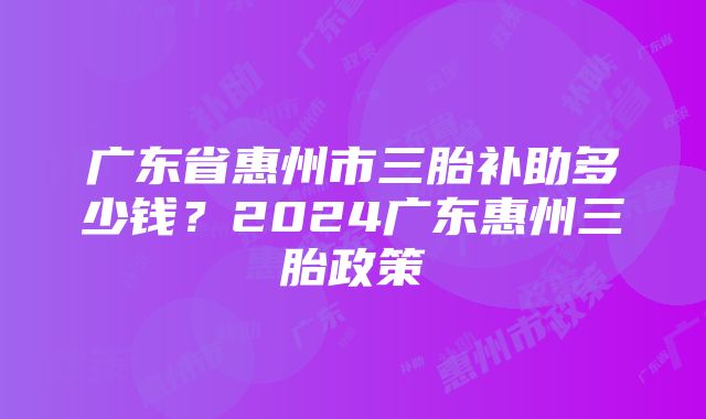 广东省惠州市三胎补助多少钱？2024广东惠州三胎政策