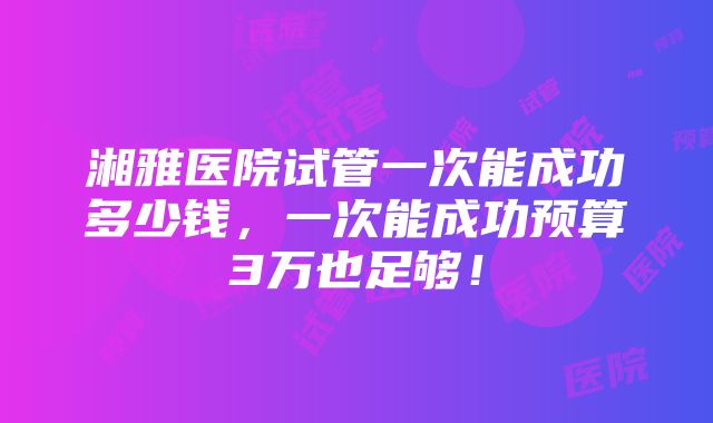 湘雅医院试管一次能成功多少钱，一次能成功预算3万也足够！