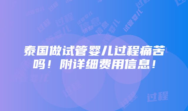 泰国做试管婴儿过程痛苦吗！附详细费用信息！