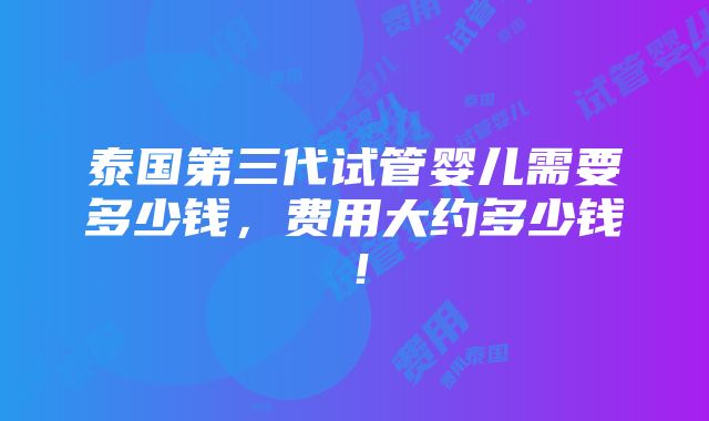 泰国第三代试管婴儿需要多少钱，费用大约多少钱！