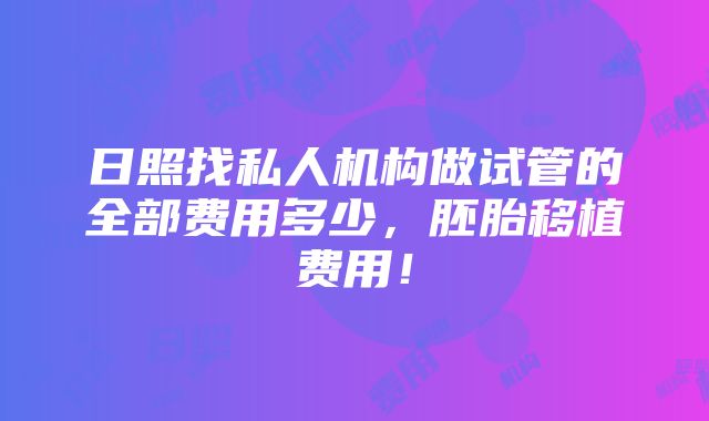 日照找私人机构做试管的全部费用多少，胚胎移植费用！