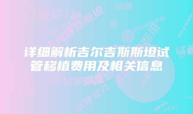 详细解析吉尔吉斯斯坦试管移植费用及相关信息