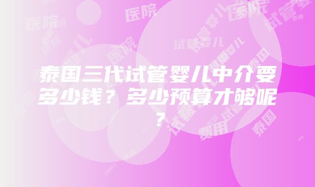 泰国三代试管婴儿中介要多少钱？多少预算才够呢？