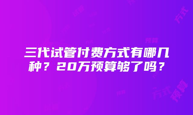 三代试管付费方式有哪几种？20万预算够了吗？