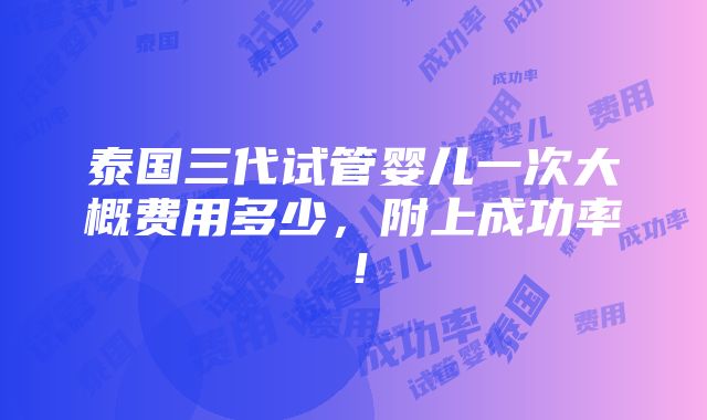 泰国三代试管婴儿一次大概费用多少，附上成功率！