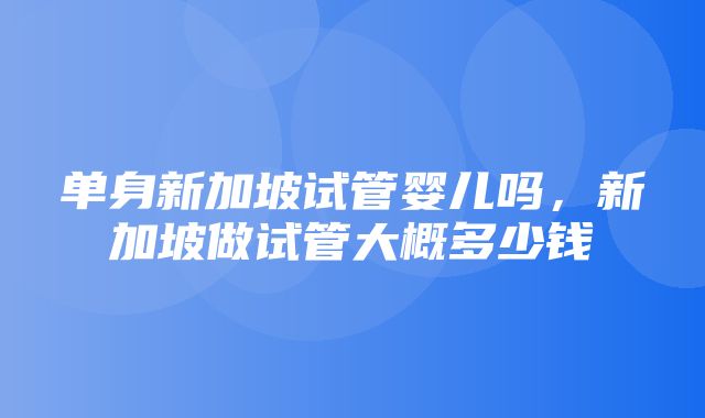 单身新加坡试管婴儿吗，新加坡做试管大概多少钱