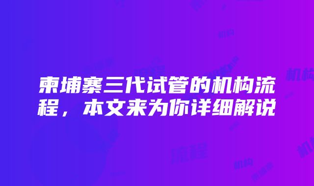 柬埔寨三代试管的机构流程，本文来为你详细解说