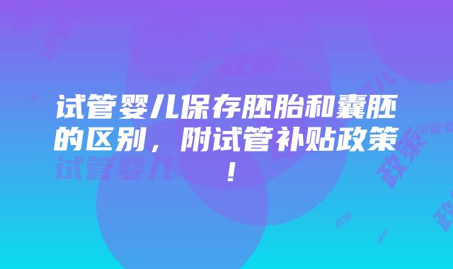 试管婴儿保存胚胎和囊胚的区别，附试管补贴政策！