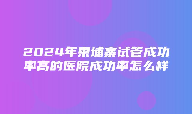 2024年柬埔寨试管成功率高的医院成功率怎么样