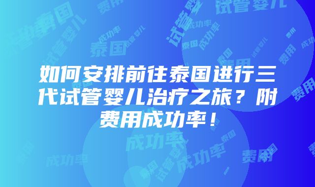 如何安排前往泰国进行三代试管婴儿治疗之旅？附费用成功率！