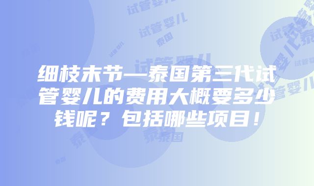 细枝末节—泰国第三代试管婴儿的费用大概要多少钱呢？包括哪些项目！