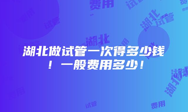 湖北做试管一次得多少钱！一般费用多少！