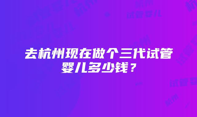 去杭州现在做个三代试管婴儿多少钱？