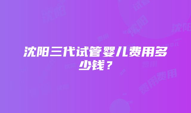 沈阳三代试管婴儿费用多少钱？