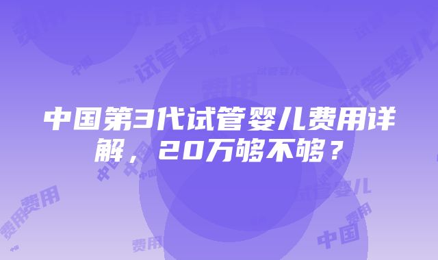 中国第3代试管婴儿费用详解，20万够不够？