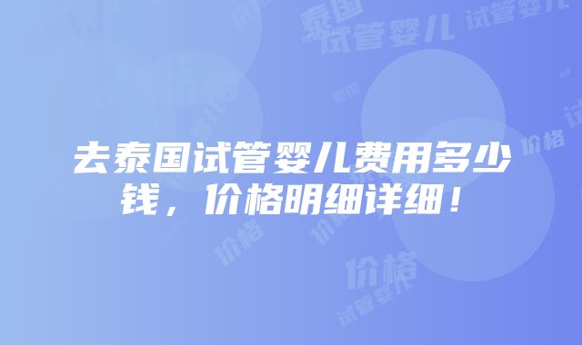 去泰国试管婴儿费用多少钱，价格明细详细！