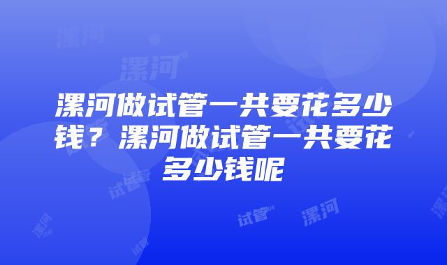 漯河做试管一共要花多少钱？漯河做试管一共要花多少钱呢