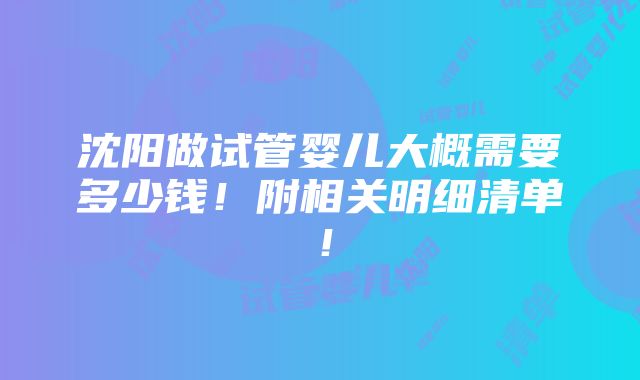 沈阳做试管婴儿大概需要多少钱！附相关明细清单！