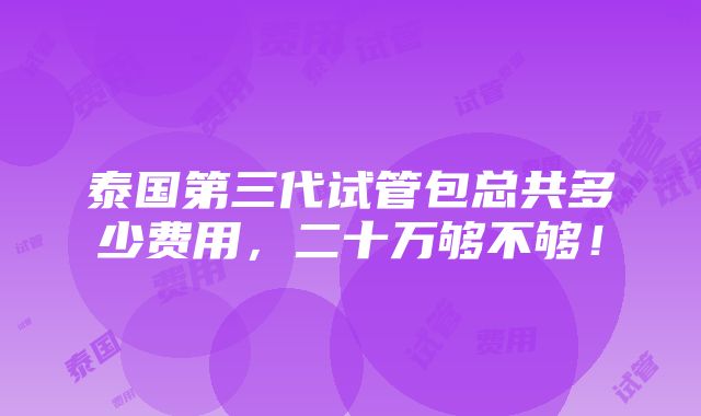 泰国第三代试管包总共多少费用，二十万够不够！